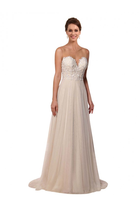 Ivoire Trapèze Illusion Tulle Dentelle Robes de mariée Pas Chère