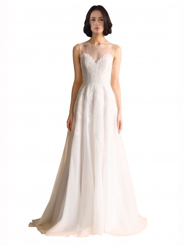Ivoire Trapèze Illusion Tulle Robes de mariée Pas Chre