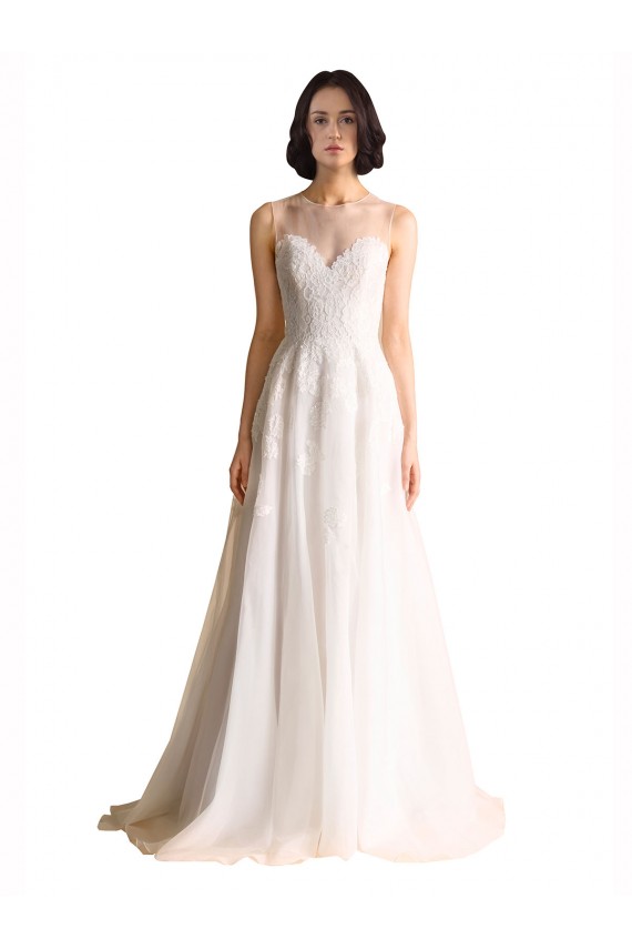 Ivoire Trapèze Illusion Tulle Robes de mariée Pas Chère