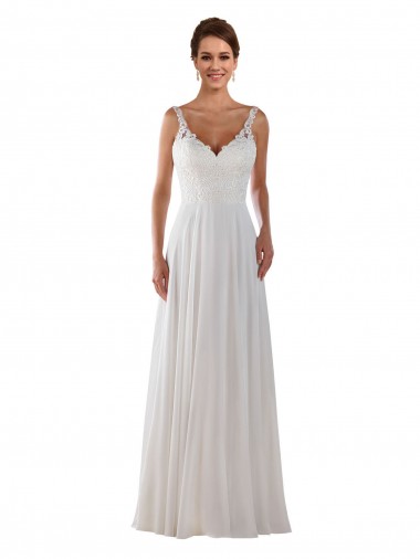 Ivoire Trapèze Mousseline Classique Boho Robes de mariée Pas Chre