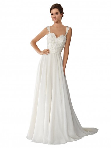 Ivoire Trapèze Mousseline Dentelle Robes de mariée Pas Chre