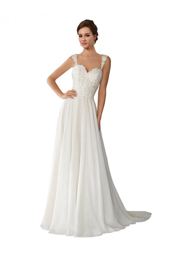 Ivoire Trapèze Mousseline Dentelle Robes de mariée Pas Chère