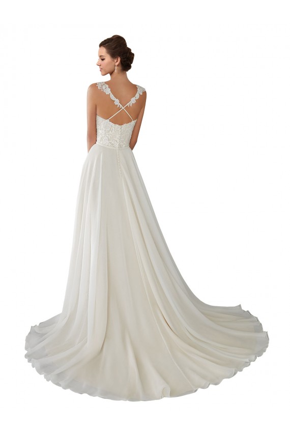 Ivoire Trapèze Mousseline Dentelle Robes de mariée Pas Chère