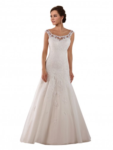 Ivoire Trapèze Scoop Tulle Robes de mariée Pas Chre