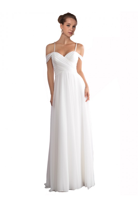 Ivoire Trapèze Épaule Dénudée Balayage train Mousseline Plage Robes de mariée Pas Chère