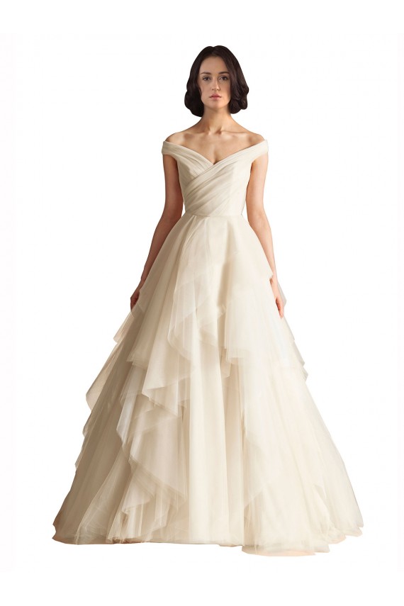 Ivoire Trapèze Épaule Dénudée Tulle Robes de mariée Pas Chère