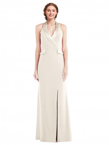 Ivoire Trompette Licou Crêpe Stretch Longue Robes demoiselle d'honneur / Robes de bal Pas Chre