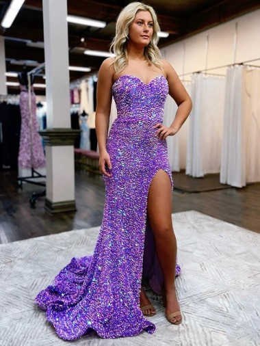 Lavande Trapèze Traîne moyenne Paillettes Velours Longue Robes de bal Pas Chre