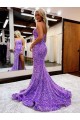 Lavande Trapèze Traîne moyenne Paillettes Velours Longue Robes de bal Pas Chère