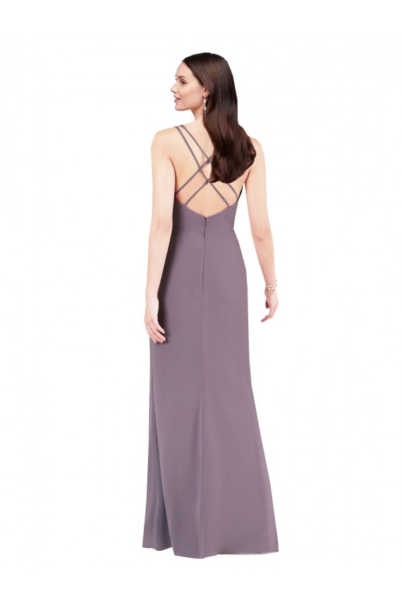 Lavande foncée Colonne Mousseline Longue Formelles Robes demoiselle d'honneur / Robes de soirée Pas Chère