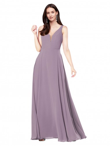 Lavande foncée Fourreau Col V Mousseline Longue Formelles Robes demoiselle d'honneur / Robes de soirée Pas Chre