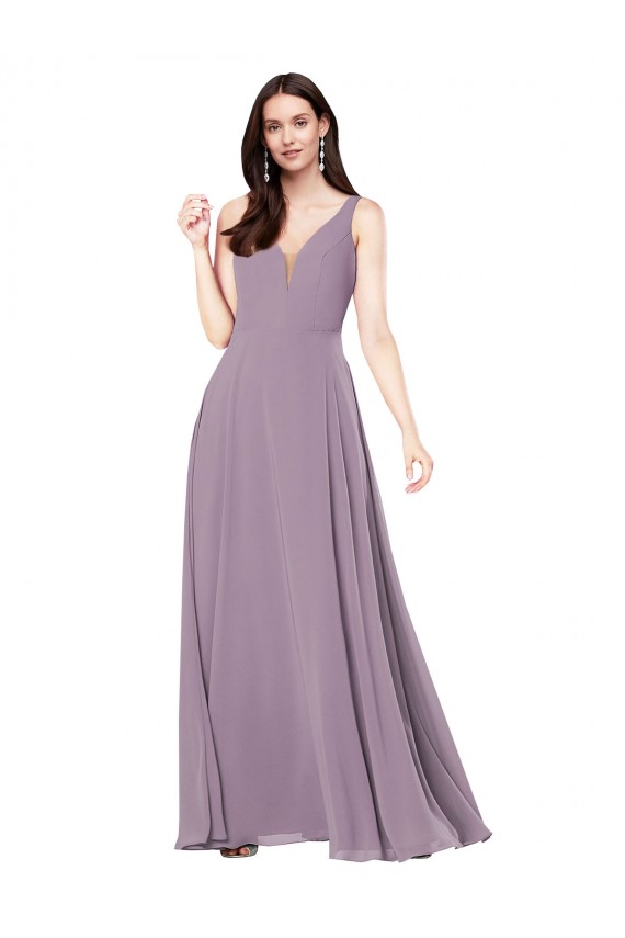 Lavande foncée Fourreau Col V Mousseline Longue Formelles Robes demoiselle d'honneur / Robes de soirée Pas Chère