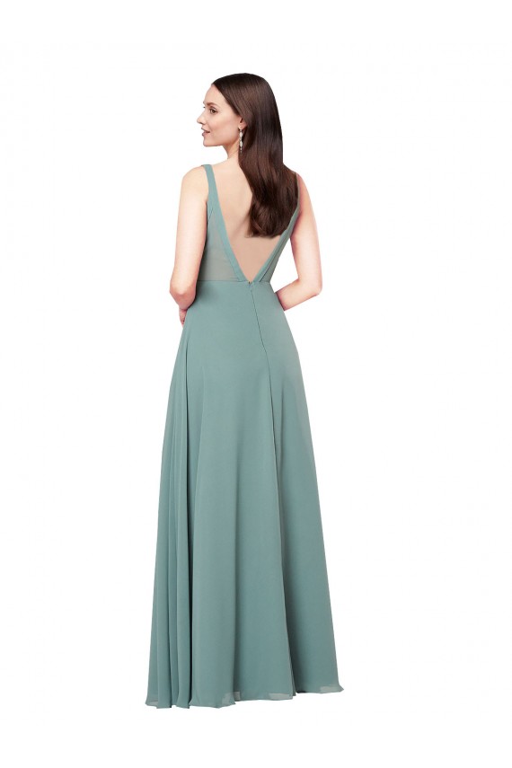 Lavande foncée Fourreau Col V Mousseline Longue Formelles Robes demoiselle d'honneur / Robes de soirée Pas Chère