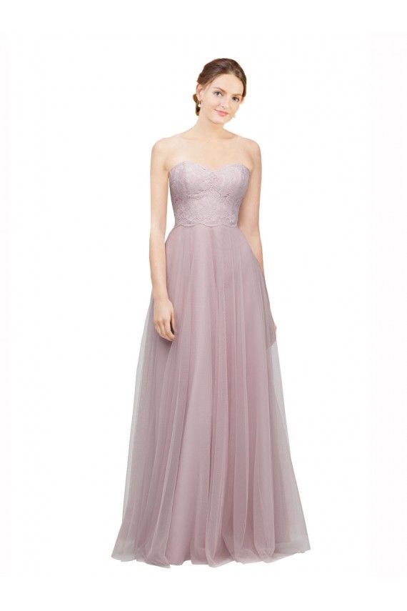 Light Lilac Trapèze Tulle Dentelle Longue Robes demoiselle d'honneur Pas Chère
