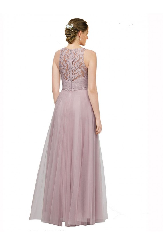 Light Lilac Trapèze Tulle Dentelle Longue Robes demoiselle d'honneur Pas Chère