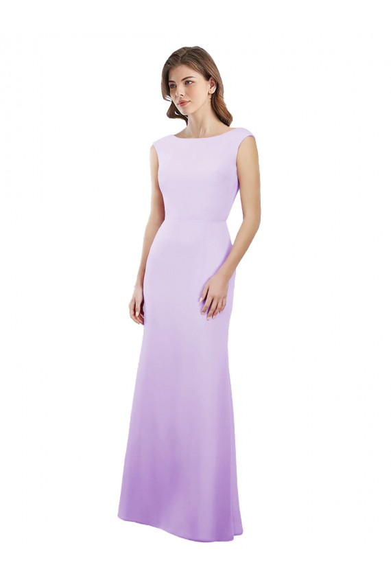 Lilas Colonne Col rond Mousseline Longue Robes demoiselle d'honneur Pas Chère
