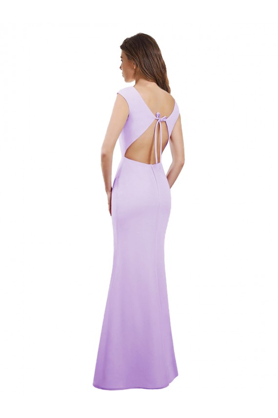 Lilas Colonne Col rond Mousseline Longue Robes demoiselle d'honneur Pas Chère