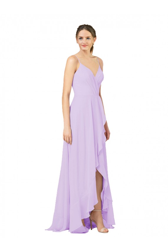 Lilas Fourreau Col V Mousseline Longue Asymétrique Robes demoiselle d'honneur Pas Chère