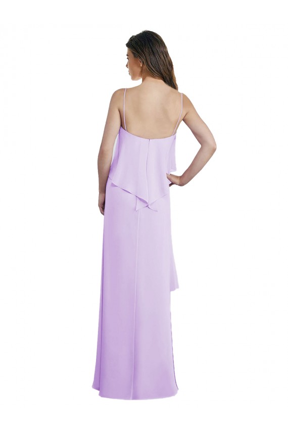 Lilas Trapèze Bretelles spaghetti Scoop Mousseline Longue Robes demoiselle d'honneur Pas Chère