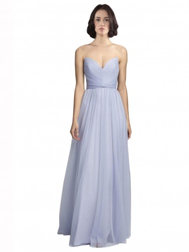 Lilas Trapèze Bretelles spaghetti Tulle Longue Robes demoiselle d'honneur Pas Chre