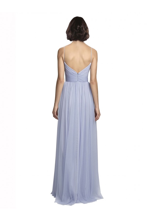 Lilas Trapèze Bretelles spaghetti Tulle Longue Robes demoiselle d'honneur Pas Chère
