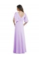 Lilas Trapèze Col V Mousseline Longue Robes demoiselle d'honneur Pas Chère