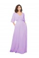 Lilas Trapèze Col V Mousseline Longue Robes demoiselle d'honneur Pas Chère