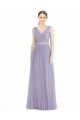 Lilas Trapèze Col V Tulle Longue Robes demoiselle d'honneur Pas Chère
