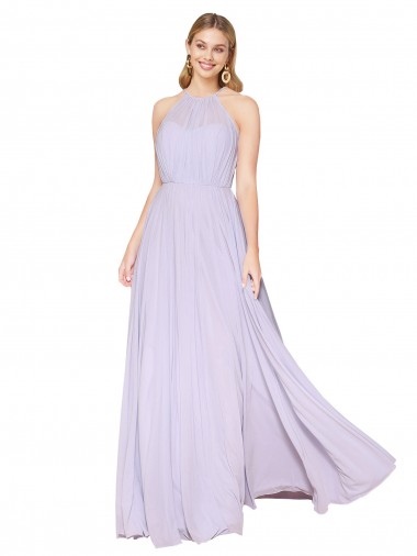 Lilas Trapèze Licou Col Haut Mousseline Longue Formelles Robes demoiselle d'honneur / Robes de soirée / Robes de bal Pas Chre