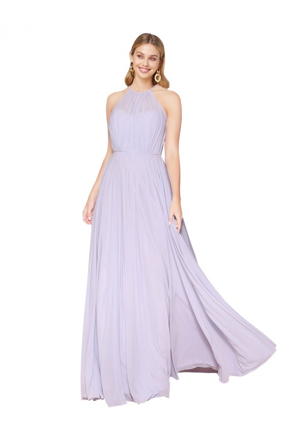 Lilas Trapèze Licou Col Haut Mousseline Longue Formelles Robes demoiselle d'honneur / Robes de soirée / Robes de bal Pas Chère