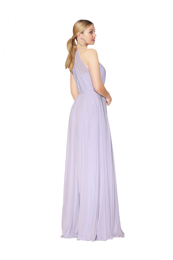 Lilas Trapèze Licou Col Haut Mousseline Longue Formelles Robes demoiselle d'honneur / Robes de soirée / Robes de bal Pas Chère