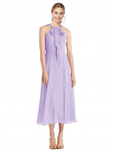 Lilas Trapèze Licou Mousseline Courte Robes demoiselle d'honneur / Robes de cocktail Pas Chre
