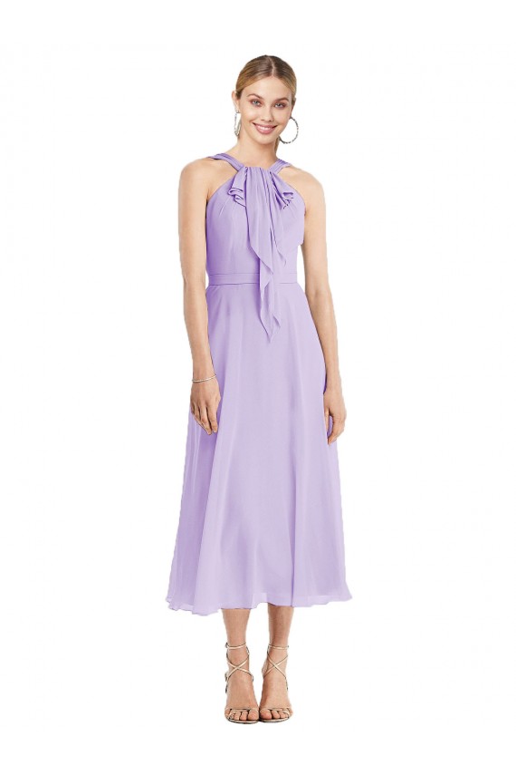 Lilas Trapèze Licou Mousseline Courte Robes demoiselle d'honneur / Robes de cocktail Pas Chère