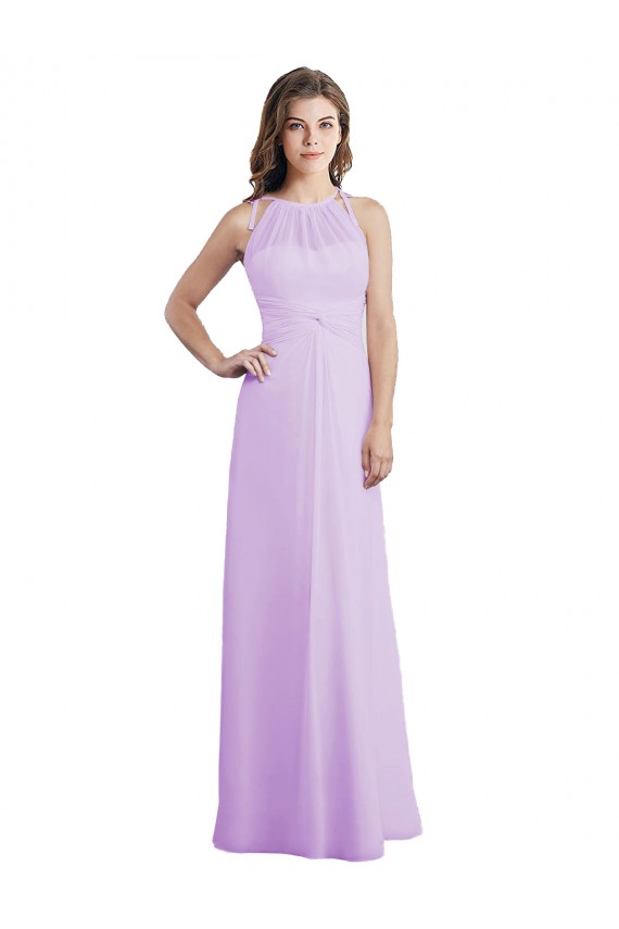 Lilas Trapèze Licou Mousseline Longue Robes demoiselle d'honneur Pas Chère