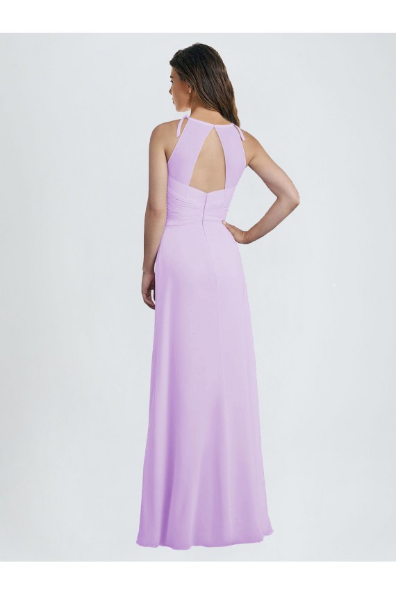 Lilas Trapèze Licou Mousseline Longue Robes demoiselle d'honneur Pas Chère