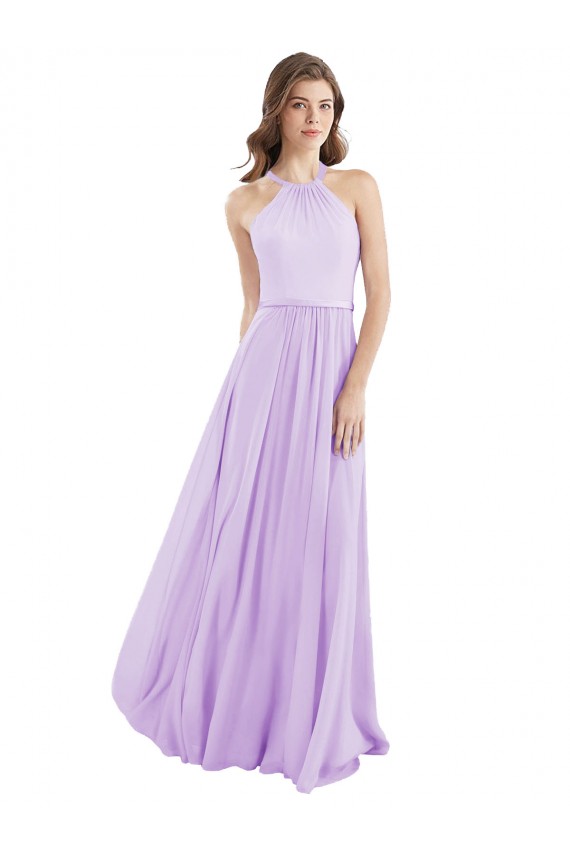 Lilas Trapèze Licou Mousseline Longue Robes demoiselle d'honneur Pas Chère