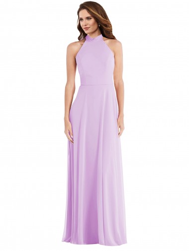 Lilas Trapèze Licou Mousseline Longue Robes demoiselle d'honneur Pas Chre