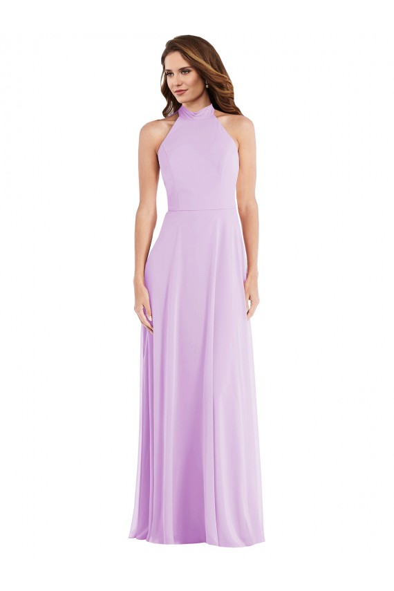 Lilas Trapèze Licou Mousseline Longue Robes demoiselle d'honneur Pas Chère
