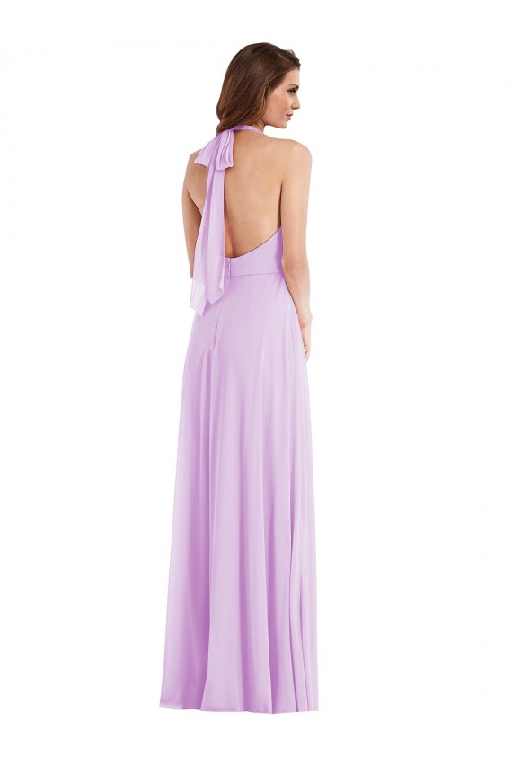 Lilas Trapèze Licou Mousseline Longue Robes demoiselle d'honneur Pas Chère