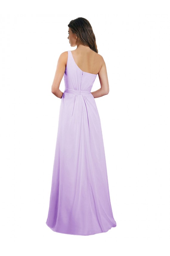 Lilas Trapèze Mousseline Longue Robes demoiselle d'honneur Pas Chère