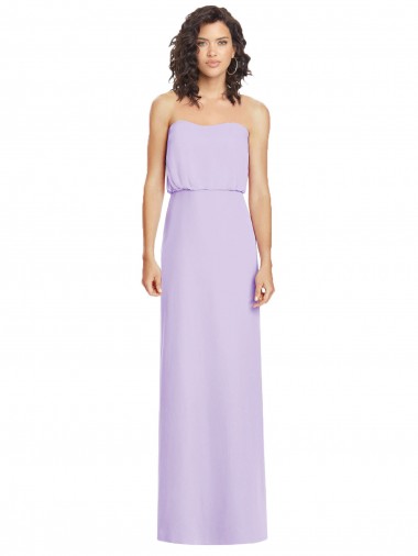 Lilas Trapèze Sans bretelle Mousseline Longue Robes demoiselle d'honneur Pas Chre
