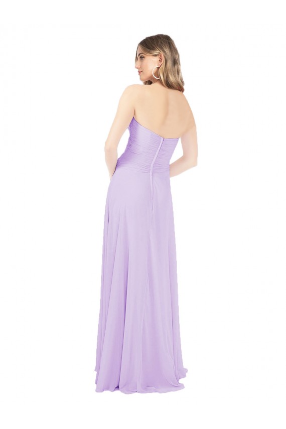 Lilas Trapèze Sans bretelle Mousseline Longue Robes demoiselle d'honneur Pas Chère