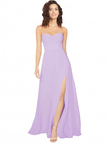 Lilas Trapèze Sans bretelle Mousseline Longue Robes demoiselle d'honneur Pas Chre