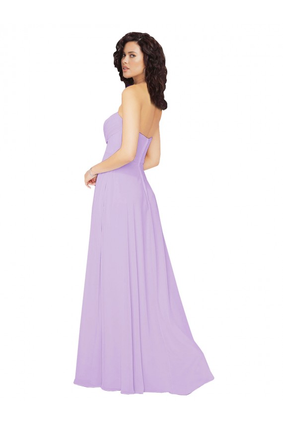 Lilas Trapèze Sans bretelle Mousseline Longue Robes demoiselle d'honneur Pas Chère