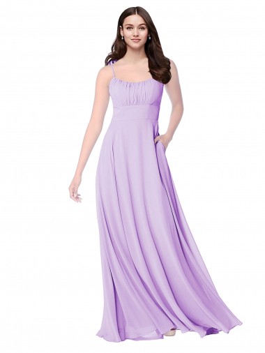 Lilas Trapèze Scoop Mousseline Longue Robes demoiselle d'honneur Pas Chre