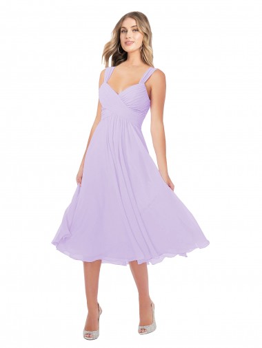 Lilas Trapèze midi Mousseline Courte Asymétrique Robes demoiselle d'honneur / Robes de cocktail Pas Chre