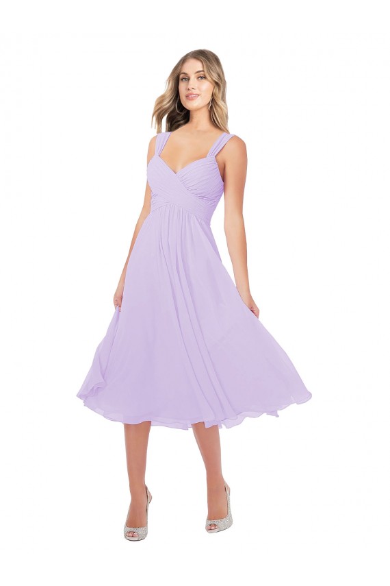 Lilas Trapèze midi Mousseline Courte Asymétrique Robes demoiselle d'honneur / Robes de cocktail Pas Chère