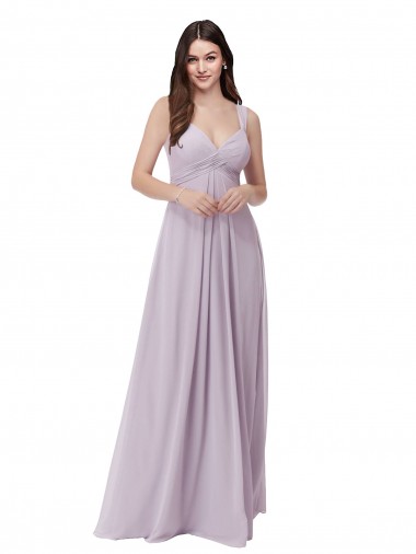 Lueur rose Trapèze Col V Mousseline Longue Robes demoiselle d'honneur Pas Chre