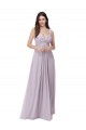 Lueur rose Trapèze Col V Mousseline Longue Robes demoiselle d'honneur Pas Chère