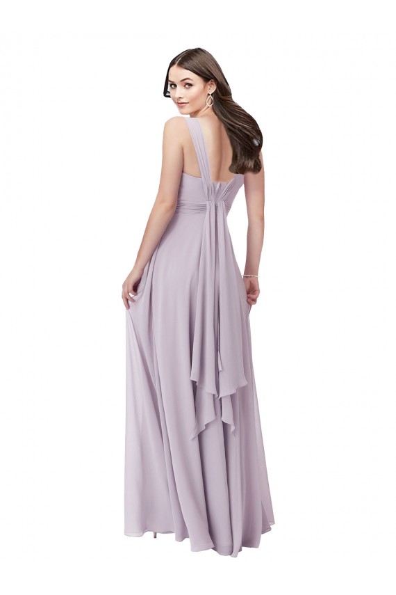 Lueur rose Trapèze Col V Mousseline Longue Robes demoiselle d'honneur Pas Chère